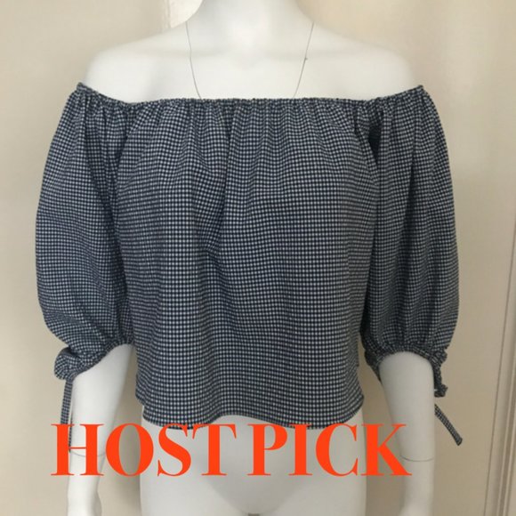 Zara Crop Gingham Off Shoulder Top - Picture 1 of 7